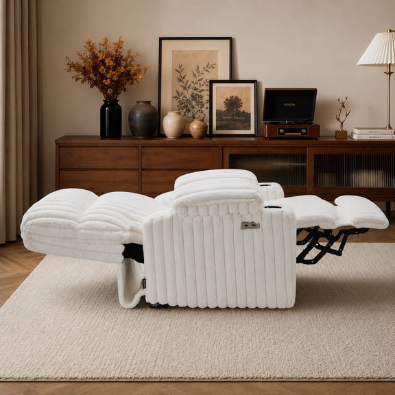 MCombo Power Lift Recliner Chair for Seniors, 180° Lay Flat Sleep, Full Body Heating, Wide Seat Faux Rabbit Fur, White
