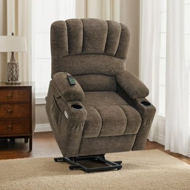 MCombo Power Lift Recliner Chair with Massage Heat, Extended Footrest, Fabric(Medium-Regular, Coffee)