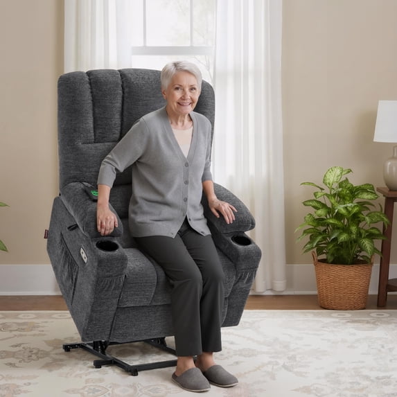 MCombo Power Lift Recliner Chair with Massage Heat, Fabric(Medium-Regular, Dark Grey)