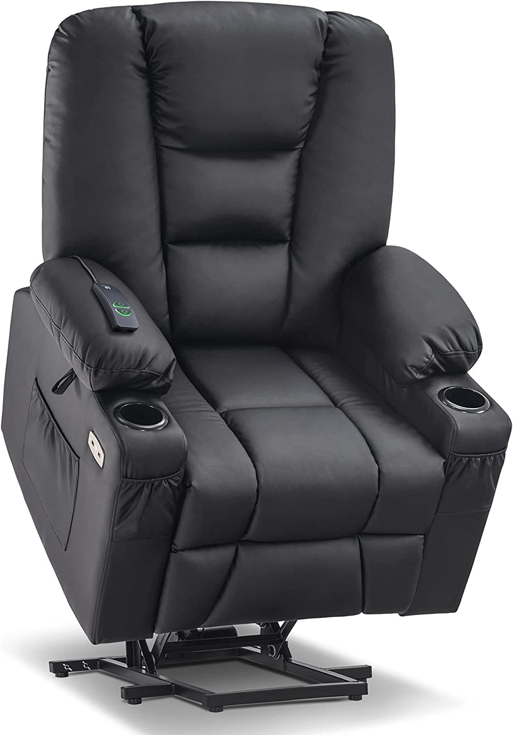 MCombo Power Lift Recliner Chair with Massage and Heat for Elderly People Faux Leather 7519 Medium Black