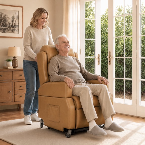 MCombo Power Lift Recliner Chair with Wheels for Elderly, Faux Leather, Tawny
