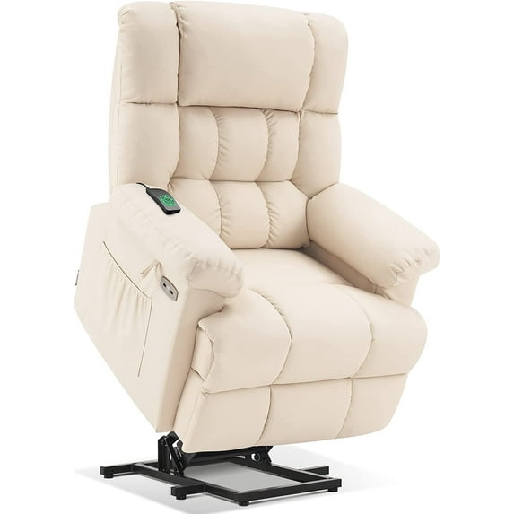 MCombo Power Lift Recliner with Massage and Heat for Elderly Living Room, Faux Leather 7533 Cream White