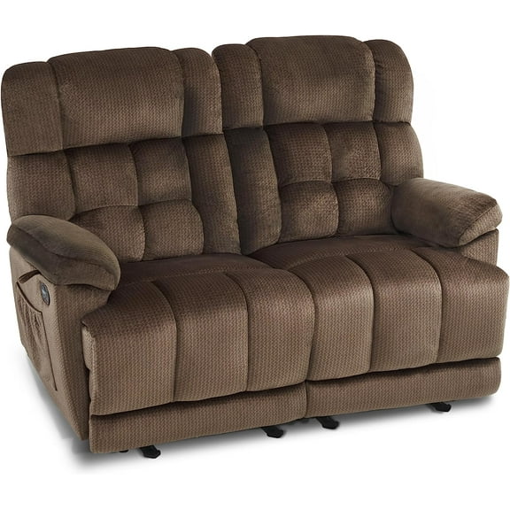 MCombo Power Loveseat Recliner, Electric Reclining Loveseat Sofa with Heat and Massage, USB Charge Port for Living Room Brown Fabric 6237