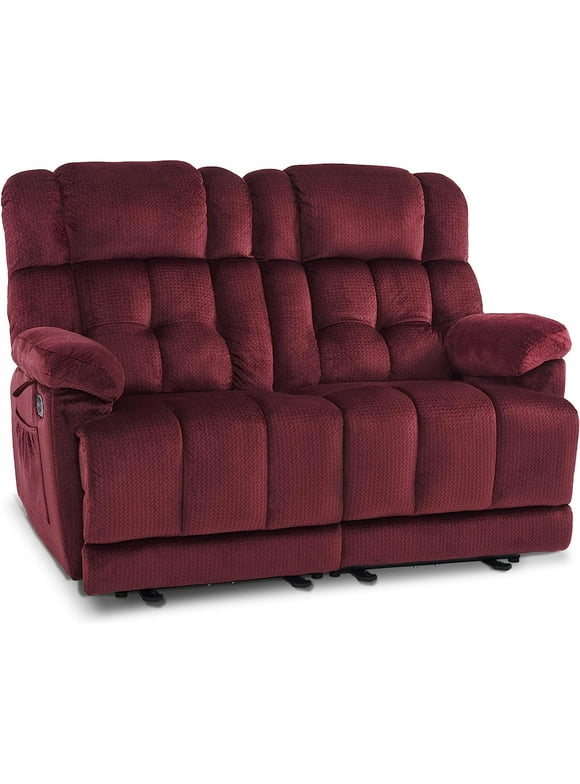 MCombo Power Loveseat Recliner, Electric Reclining Loveseat Sofa with Heat and Massage, USB Charge Port for Living Room Burgundy Fabric 6237
