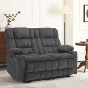 MCombo 57" Power Loveseat Recliner Sofa, Reclining Seating with Heat Vibration for Living Room, Fabric, Dark Grey