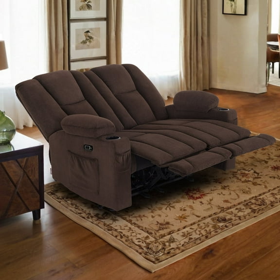 MCombo Power Loveseat Recliner w/ Massage USB Port for Living Room Brown Fabric 6025
