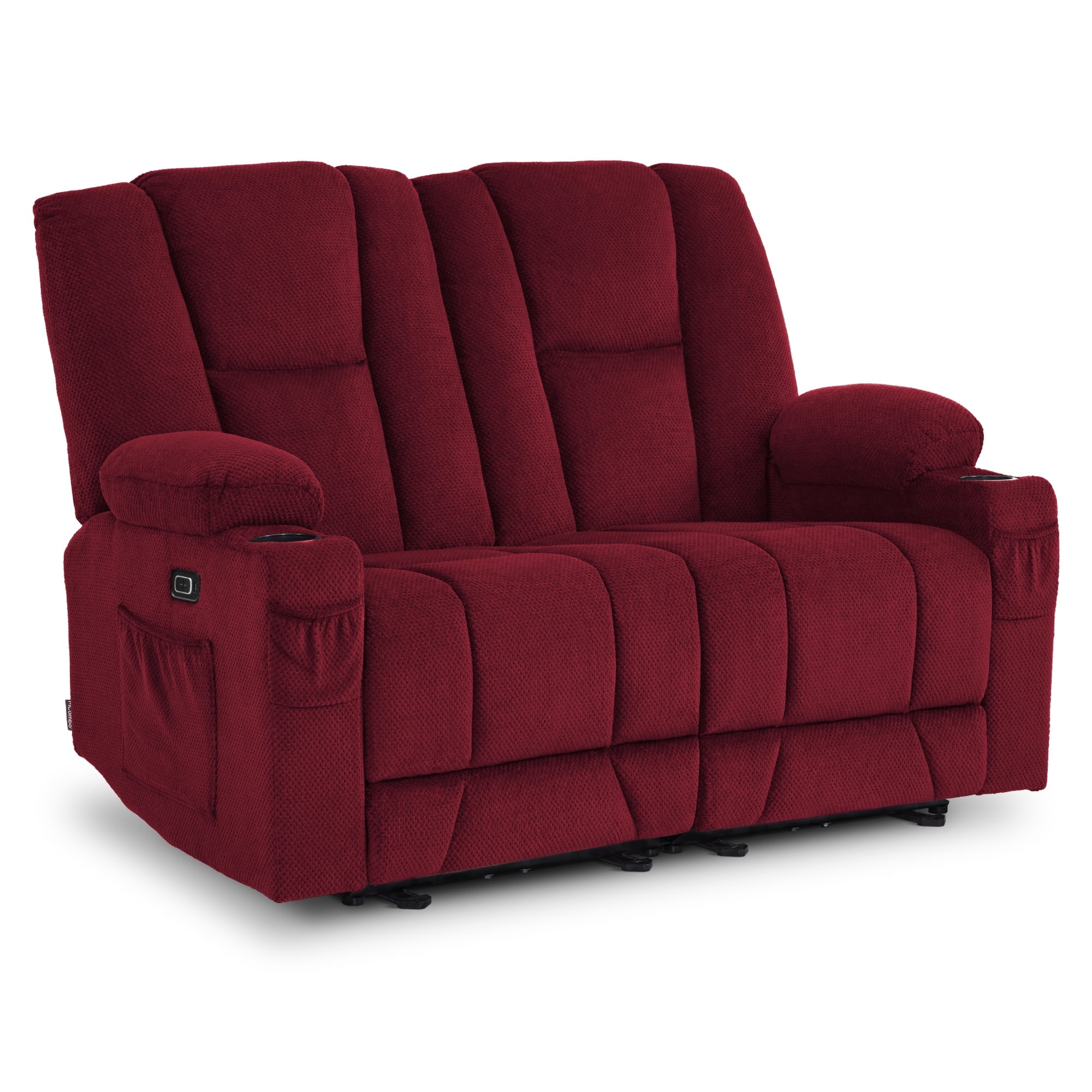 MCombo Power Loveseat Recliner w/ Massage USB Port for Living Room Burgundy Fabric 6025
