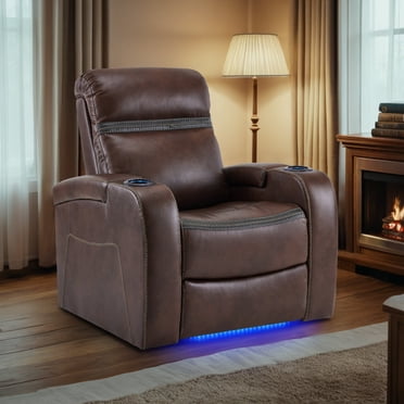 MCombo Power Recliner Chair with Adjustable Headrest, Home Theater Seating with USB Port, LED Light & Armrest Storage, Electric Reclining Chair for Living Room HTS400