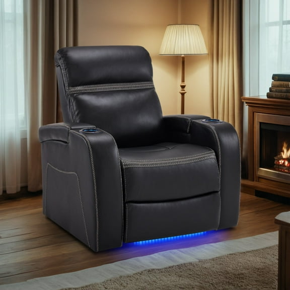MCombo Power Recliner Chair with Adjustable Headrest, Home Theater Seating with USB Port, LED Light & Armrest Storage, Electric Reclining Chair for Living Room HTS400