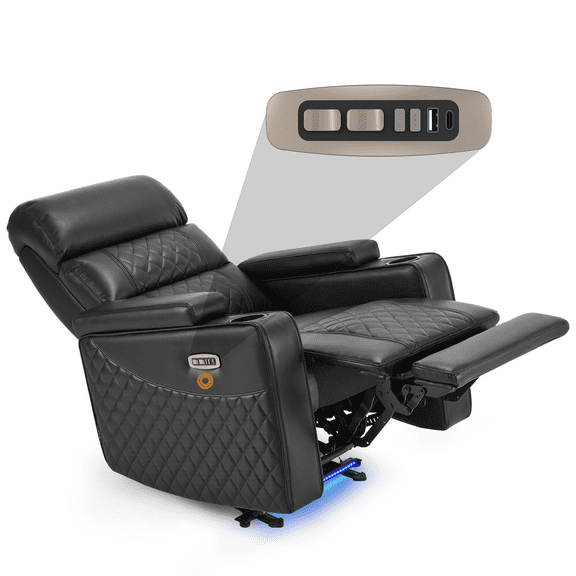 MCombo Power Recliner Chair with Adjustable Headrest, USB & Type-C Port, Electric Reclining Sofa with Armrest Storage & LED Light for Living Room HTS432