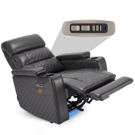 MCombo Power Recliner Chair with Adjustable Headrest, USB & Type-C Port, Electric Reclining Sofa with Armrest Storage & LED Light for Living Room HTS432
