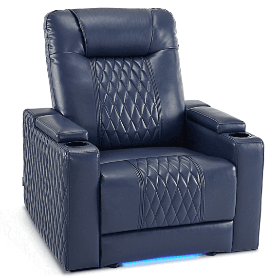 MCombo Home Theater Seating with USB Ports, LED Light Armrest Storage, Faux Leather Power Recliner Chair , HTS401