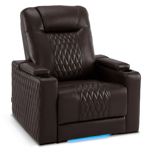 MCombo Home Theater Seating with USB Ports, LED Light Armrest Storage, Faux Leather Power Recliner Chair , HTS401