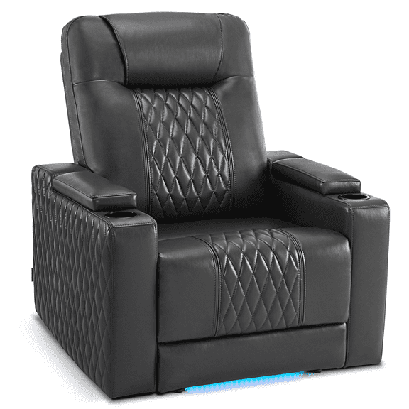 MCombo Home Theater Seating with USB Ports, LED Light Armrest Storage, Faux Leather Power Recliner Chair , HTS401