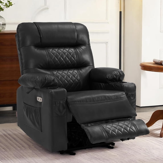 MCombo Power Recliner Faux Leather Living Room Electric Reclining Chair, No Lift, 621 (Black)