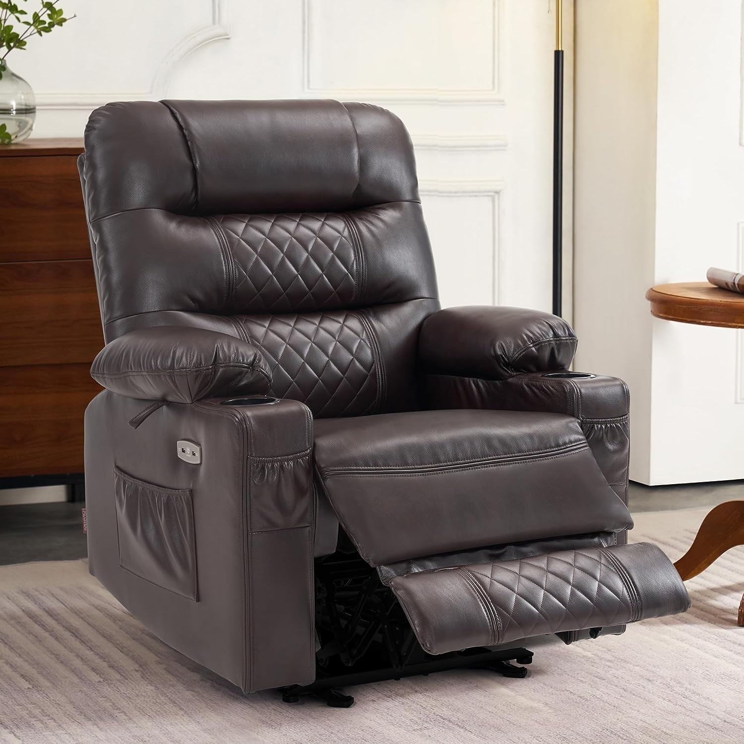 MCombo Power Recliner Faux Leather Living Room Electric Reclining Chair, No Lift, 621 (Dark Brown)
