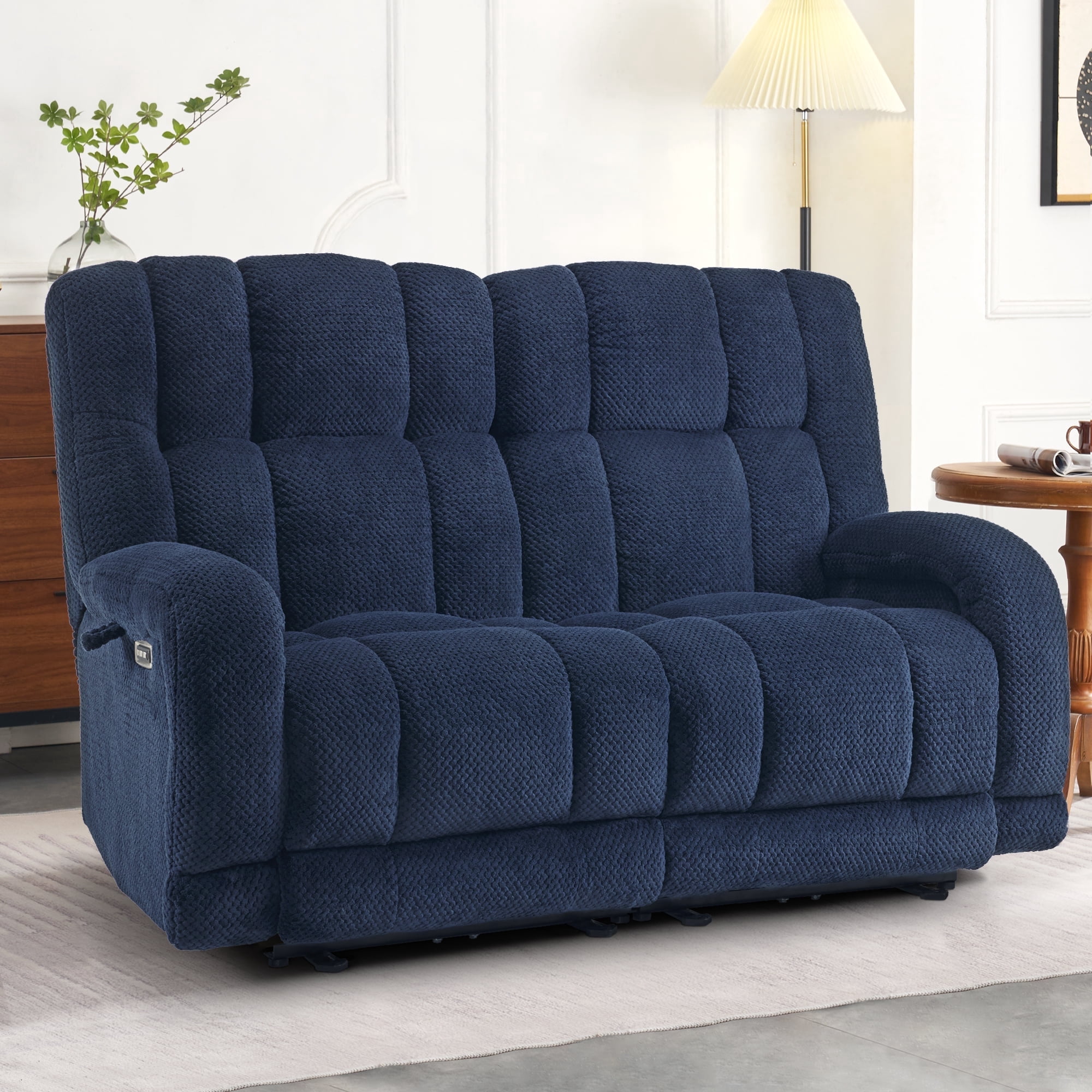 MCombo Power Recliner Loveseat Sofa with Adjustable Headrest, Heat and Vibration, 64.6" Fabric Electric Reclining Loveseat with USB Charge Ports for Living Room 6855