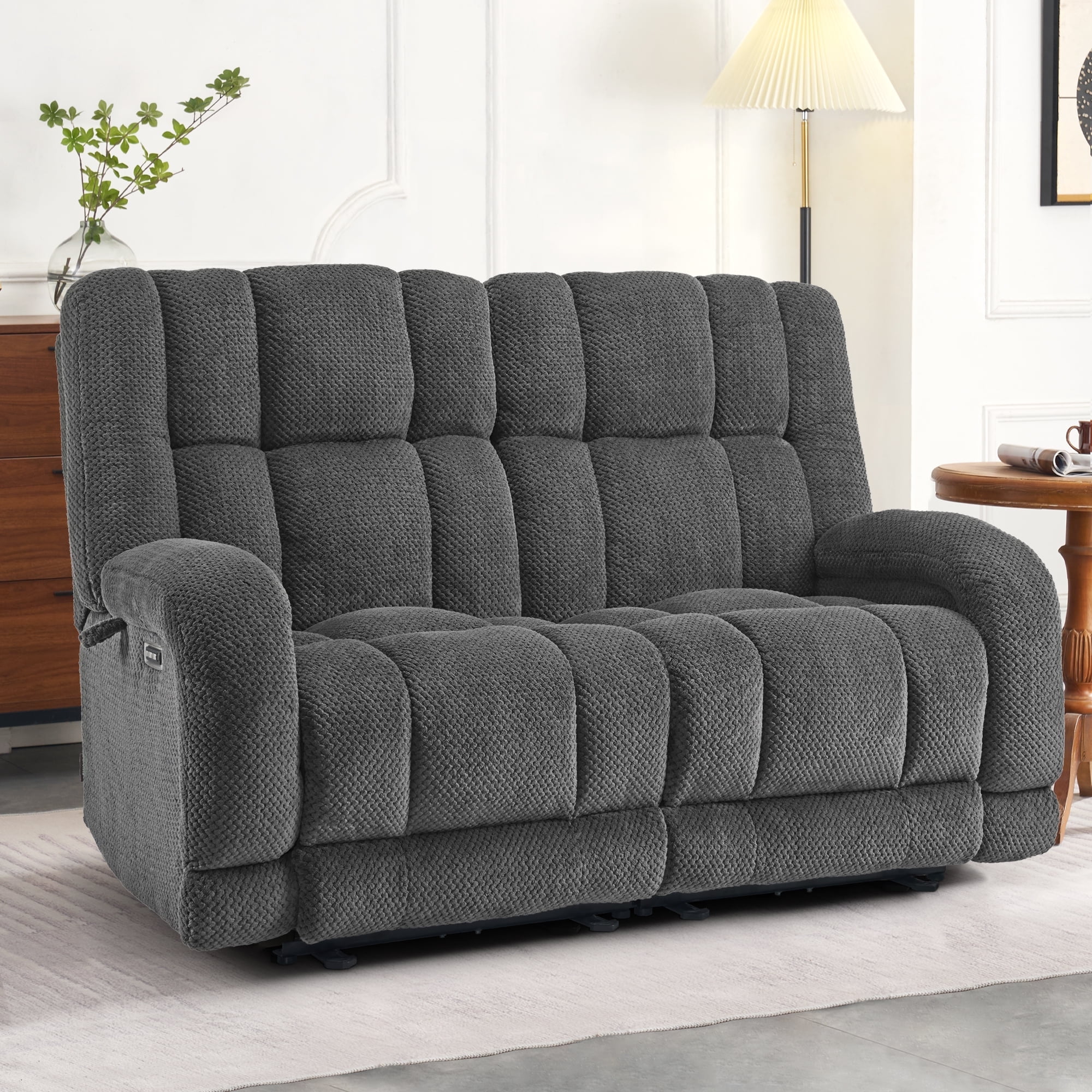 MCombo Power Recliner Loveseat Sofa with Adjustable Headrest, Heat and Vibration, 64.6" Fabric Electric Reclining Loveseat with USB Charge Ports for Living Room 6855