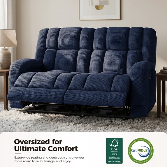 MCombo Power Recliner Loveseat Sofa with Adjustable Headrest, Heat and Vibration, 64.6" Fabric Electric Reclining Loveseat with USB Charge Ports for Living Room 6855