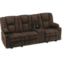 MCombo Power Reclining Sofa w/ Console and Massage USB Ports for Living Rooom Brown Fabric 6035