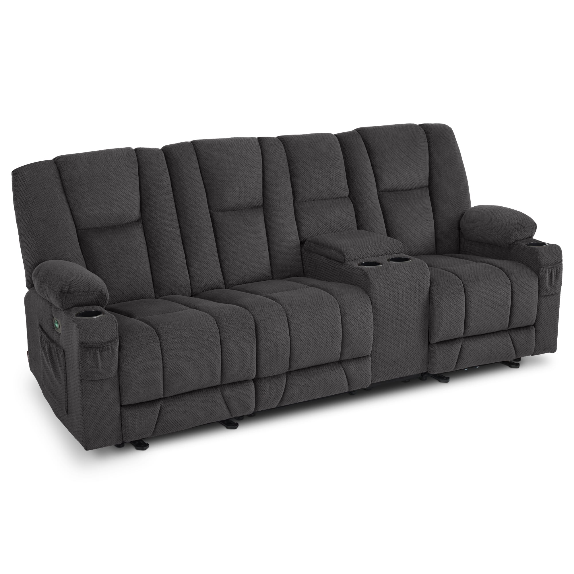 Gray Fabric Power Reclining Sectional Sofa with Cup Holders