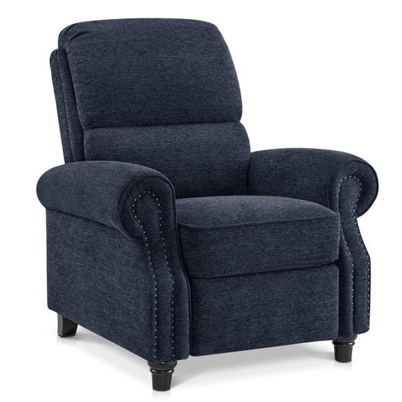 MCombo Pushback Recliner Chair, Upholstered Fabric Manual Recliner with Footrest 4865 (Blue)
