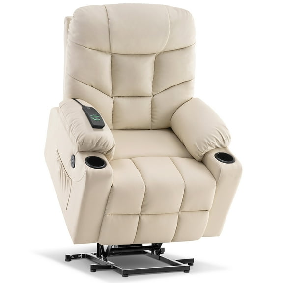 MCombo Regular Power Lift Recliner Chair for Elderly People, Faux Leather 7288 (Cream White, Regular)