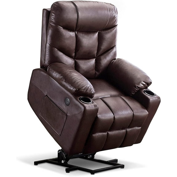 MCombo Regular Power Lift Recliner Chair for Elderly People, Faux Leather 7288 (Dark Brown, Regular)