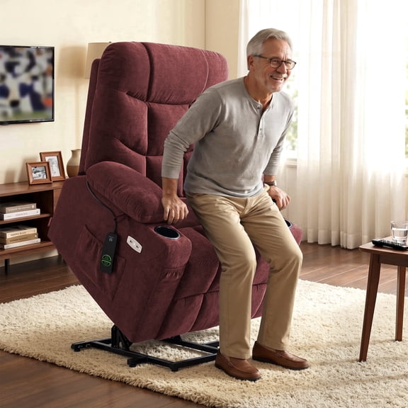 MCombo Regular Power Lift Recliner Chair with Extended Footrest for Elderly People, Fabric 7287 (Burgundy, Regular)