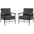 thumbnail image 1 of MCombo Set of 2 Modern Accent Chairs, Armchair with Upholstered Cushion, Leathaire Fabric Lounge Chairs for Living Room 4748（Grey）, 1 of 9