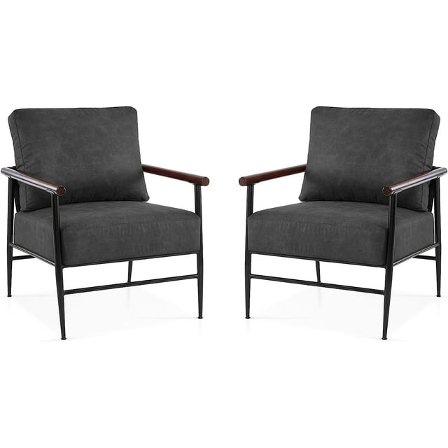 MCombo Set of 2 Modern Accent Chairs, Armchair with Upholstered Cushion, Leathaire Fabric Lounge Chairs for Living Room 4748（Grey）