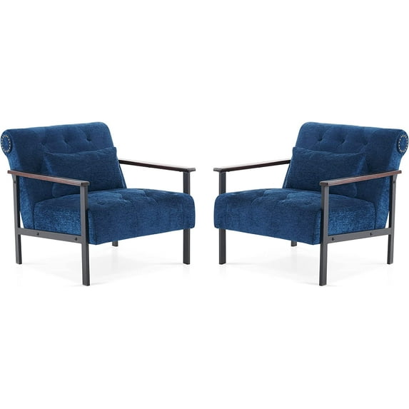 MCombo Set of 2 Modern Accent Chairs, Chenille Upholstered Armchair, Ergonomics Lounge Chair for Living Room HQ417(Dark Blue)