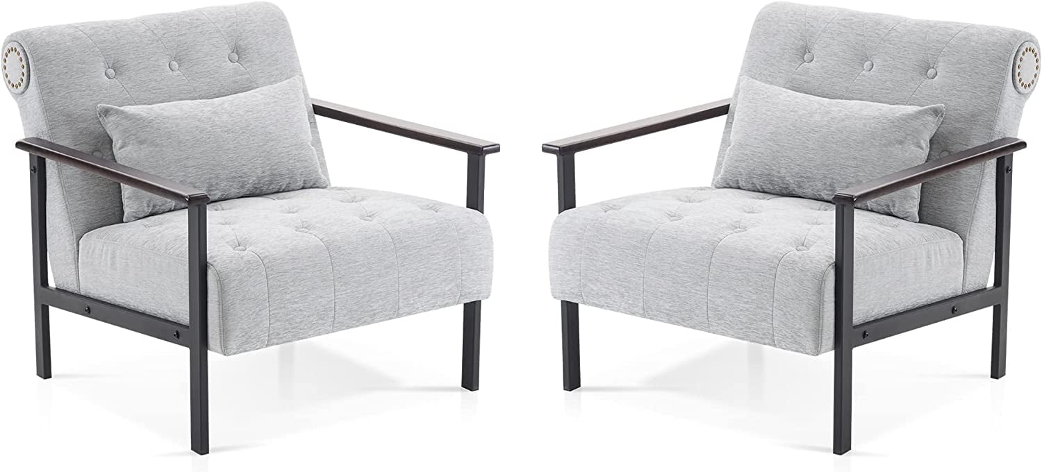 Silver White Chenille Barrel Accent Chair with Wood Frame