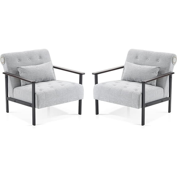 MCombo Set of 2 Modern Accent Chairs, Chenille Upholstered Armchair, Ergonomics Lounge Chair for Living Room HQ417(Silver White)