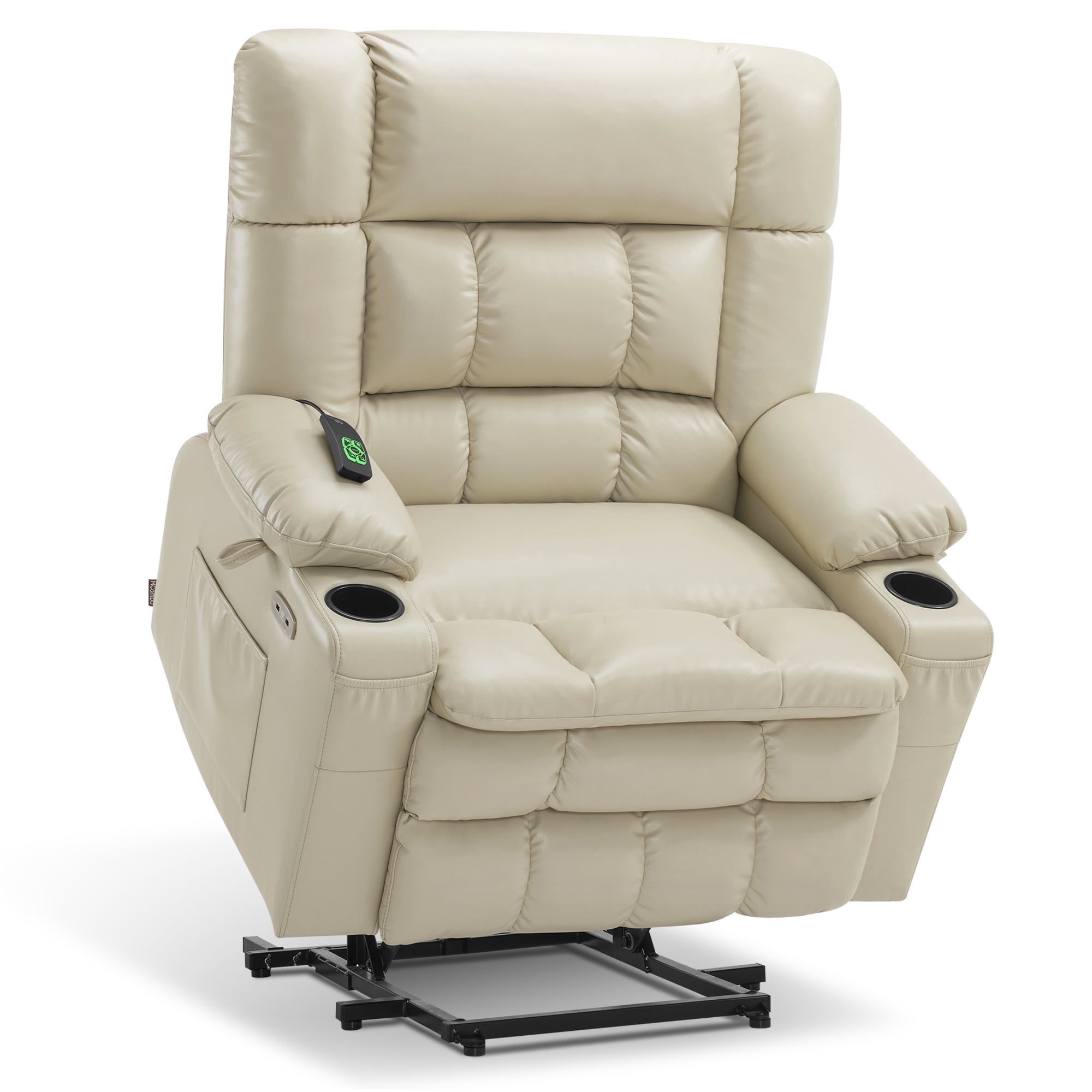 MCombo Small Dual Motor Power Lift Recliner Chair Sofa with Massage and Heat for Elderly People, Infinite Position, USB Ports, Faux Leather R7894 (Cream White, Small-Wide)