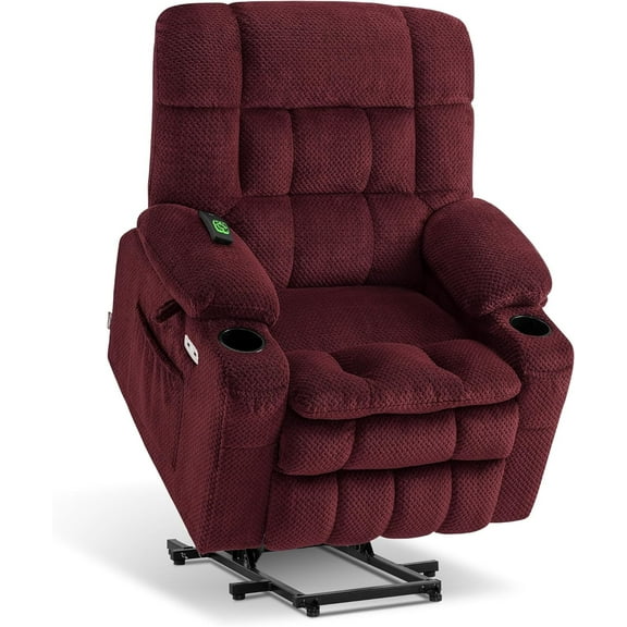 MCombo Small Dual Motor Power Lift Recliner for Elderly, Infinite Position, Fabric 7893 Burgundy