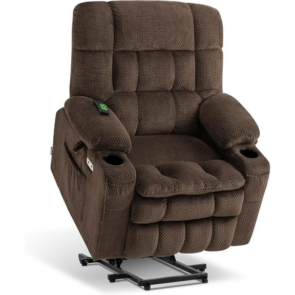 MCombo Small Dual Motor Power Lift Recliner for Elderly, Infinite Position, Fabric 7893  Coffee