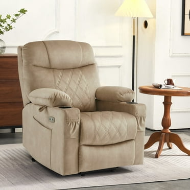 MCombo Small Dual Motor Power Lift Recliner with Adjustable Headrest for Elderly, Fabric, Beige