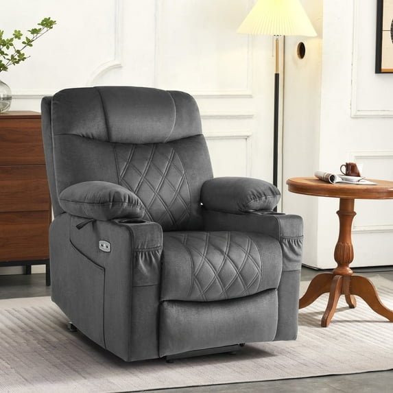 MCombo Small Triple Motor Power Lift Recliner with Adjustable Headrest for Petite Elderly 4'6"-5'2", Infinte Position, Dark Grey Fabric