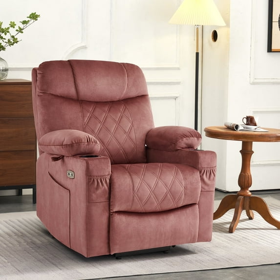 MCombo Small Triple Motor Power Lift Recliner with Adjustable Headrest for Petite Elderly 4'6"-5'2", Infinte Position, Pink Fabric