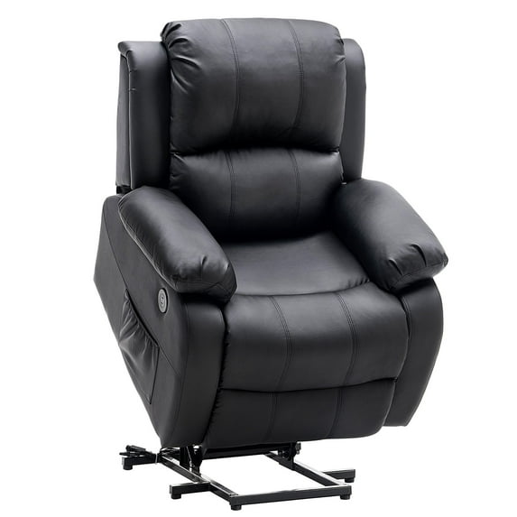 MCombo Small Power Lift Recliner Chair Sofa with Massage and Heating for Elderly People, 3 Positions, 2 Side Pockets, USB Ports, Faux Leather 7409 (Black, Small)