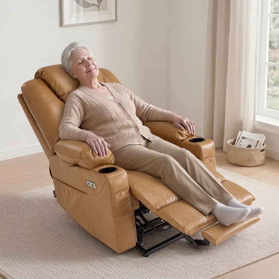 MCombo Small Power Lift Recliner Chair for Petite Elderly, Faux Leather, Tawny