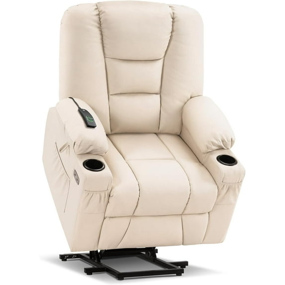 MCombo Small Power Lift Recliner Chair with Massage and Heat for Short People, Faux Leather 7569 (Small, Cream White)