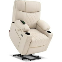 MCombo Small Size Electric Power Lift Recliner Chair Sofa with Massage and Dual Heating, Adjustable Headrest for Elderly People Petite, USB Ports, Extended Footrest, Faux Leather 7111 (Cream White)