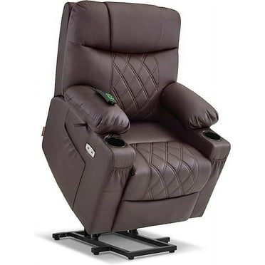 MCombo Small Size Electric Power Lift Recliner Chair Sofa with Massage and Dual Heating, Adjustable Headrest for Elderly People Petite, USB Ports, Extended Footrest, Faux Leather 7111 (Dark Coffee)