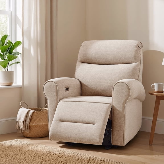 MCombo Small Wall Hugger Power Recliner Chair for Small Space RV Living Room, , Modern Roll Arm Recliner, Fabric, Beige