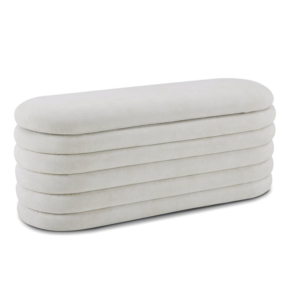 MCombo Storage Ottoman Bench, Upholstered Fabric End of Bed Bench with Storage, 47’’ Oval Footstool for Bedroom, Living Room, Entryway W495(Cream White)