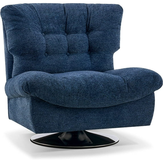 MCombo Swivel Accent Chair, Modern Tufted Upholstered Armless Chairs, Wide Seat Single Sofa Chair for Living Room Bedroom LW753(Blue)