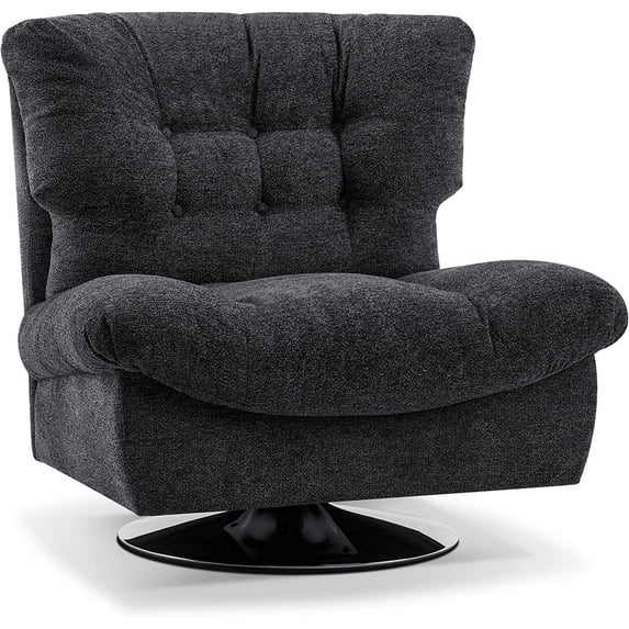 MCombo Swivel Accent Chair, Modern Tufted Upholstered Armless Chairs, Wide Seat Single Sofa Chair for Living Room Bedroom LW753(Grey)