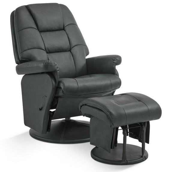 MCombo Swivel Glider Recliner with Ottoman, Dark Grey